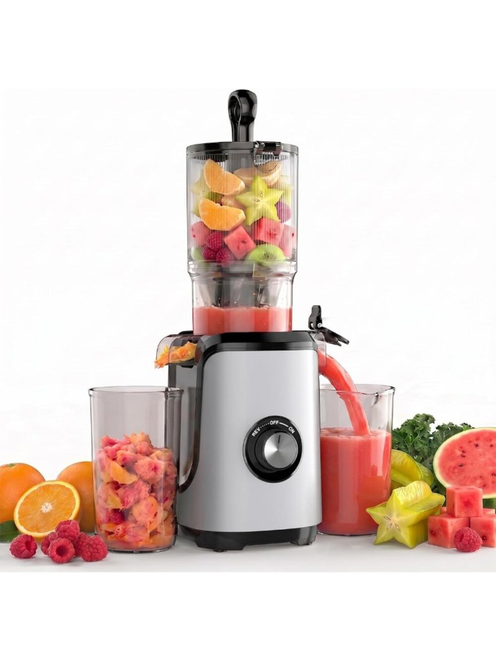 Slow Masticating Juicer with Wide 4.25'' Feed Chute for Healthy Juice Extraction